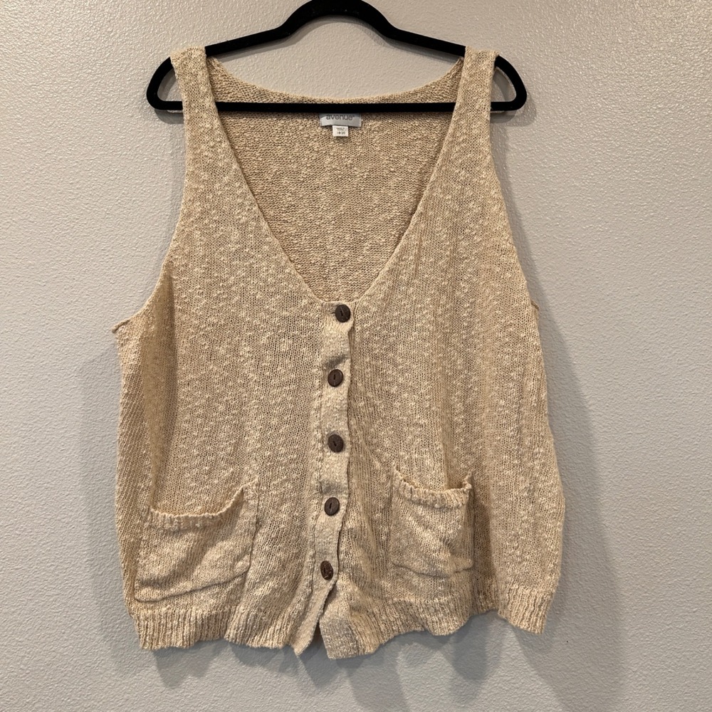 Avenue Beige Cotton Ramie Knit Button Front Cardigan Vest Women's Size 18/20